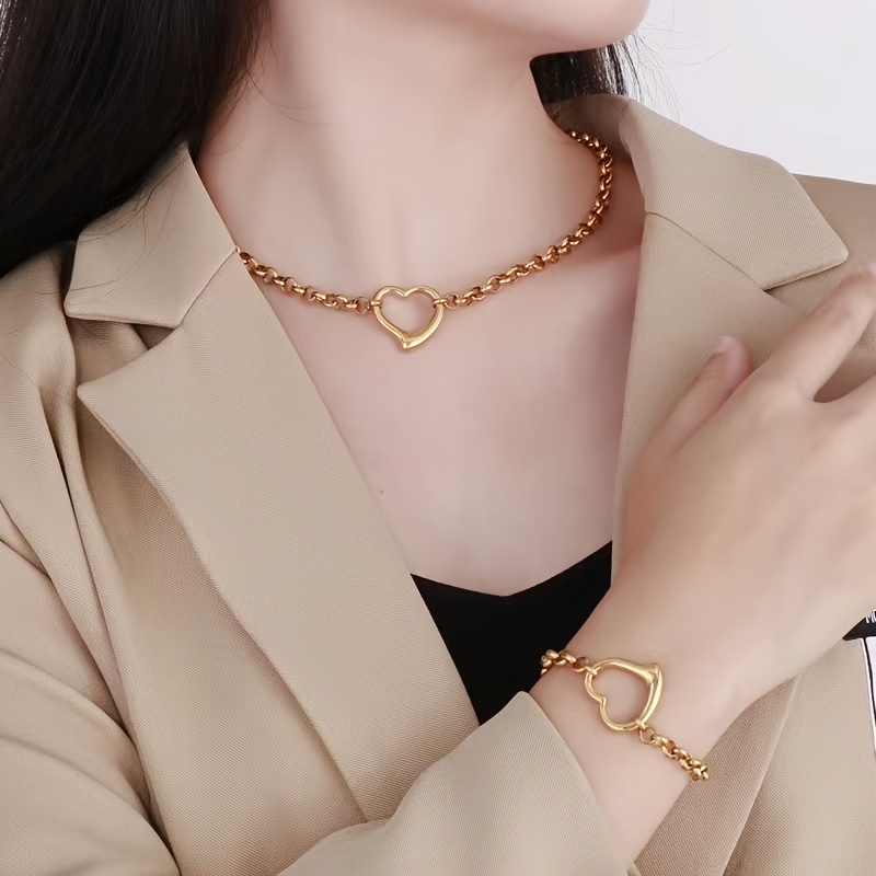 Golden Women's Casual Bracelet Necklace Set